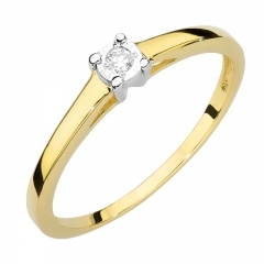 Klasyczny zaręczynowy pierścionek z Diamentem 0,03ct z żółtego/białego złota pr.585